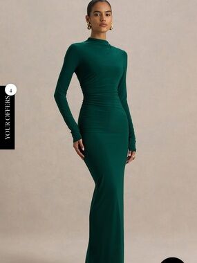 Club London SIZE 8 EDEN Bottle Green High-Neck Maxi Dress  Ruched with Detailing